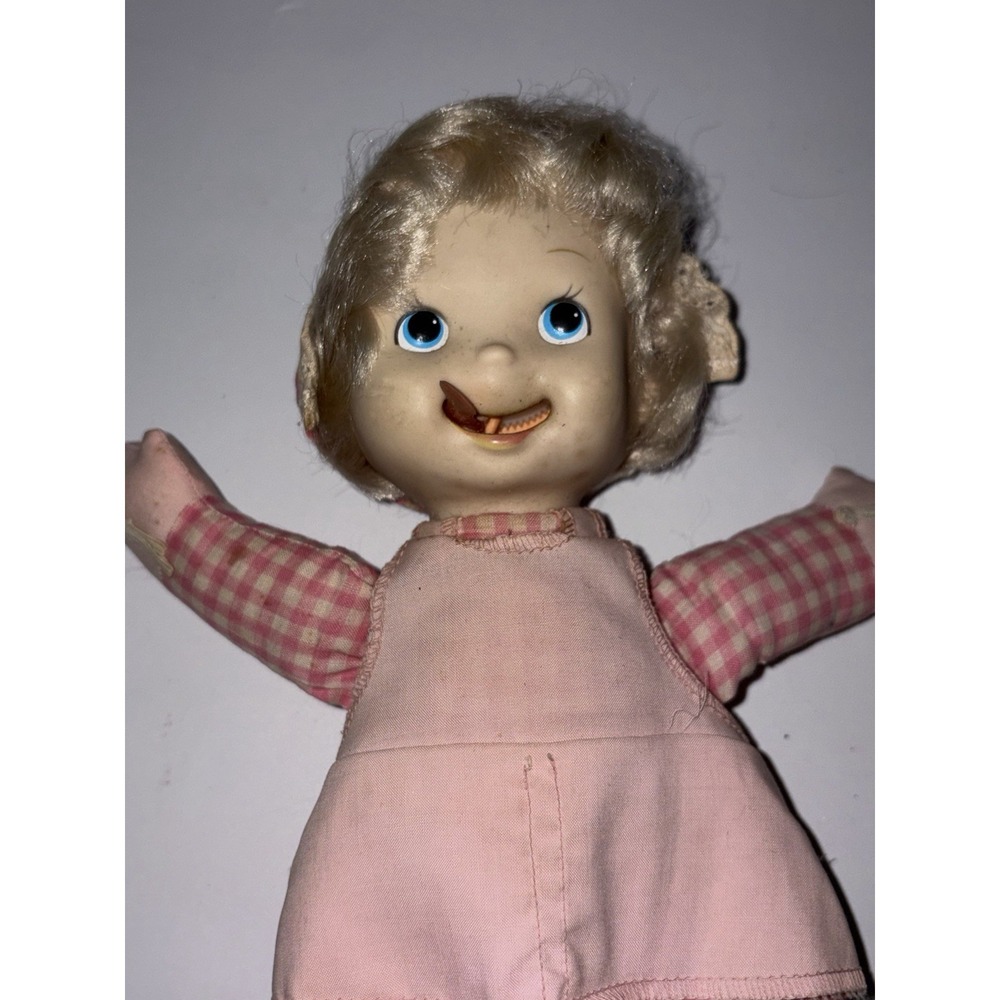 Vtg-12" Sweet Licks-1979 70s-Mego Tounge Licking Licks‎ Doll Pink Checked